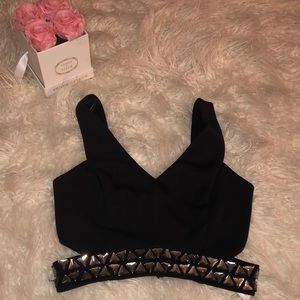 Black express crop top with crystals